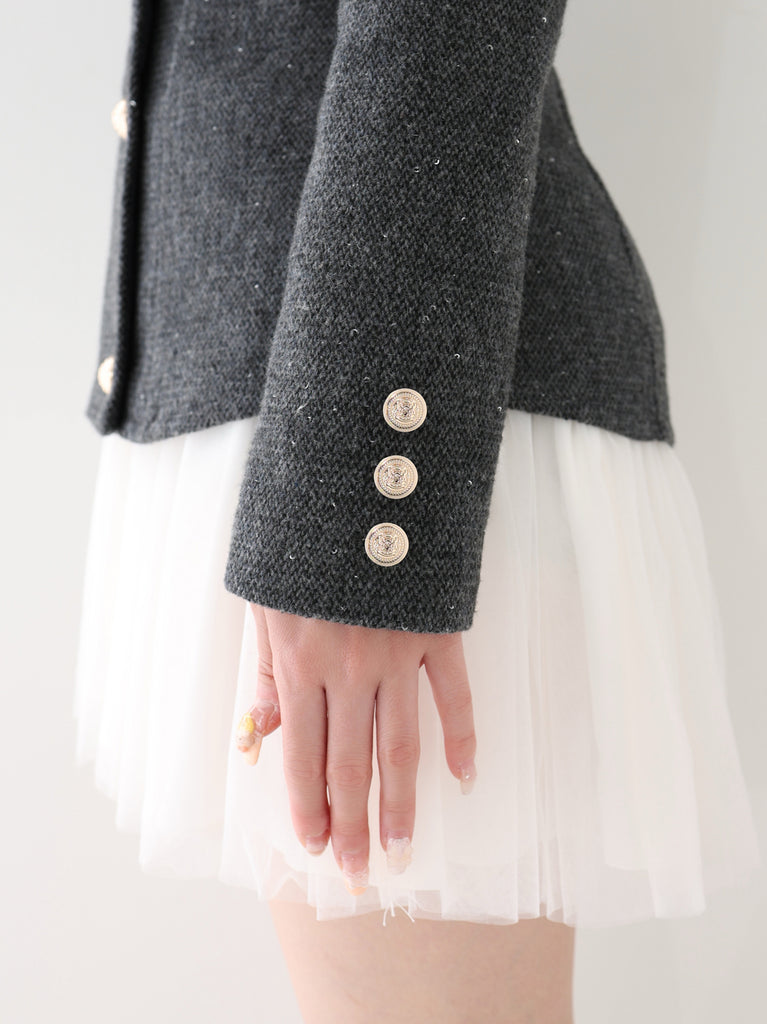 【Pre Order】Wool herringbone tulle onepiece(eme10782)