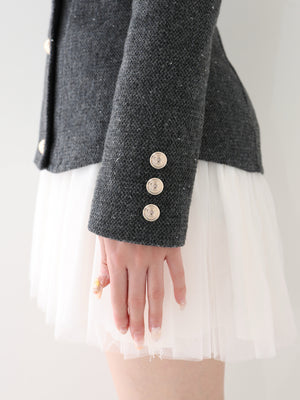 【Pre Order】Wool herringbone tulle onepiece(eme10782)