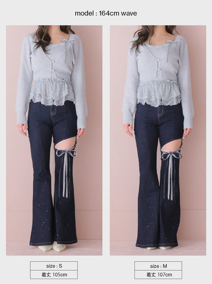 Side cut lace ribbon denim(eme11164)