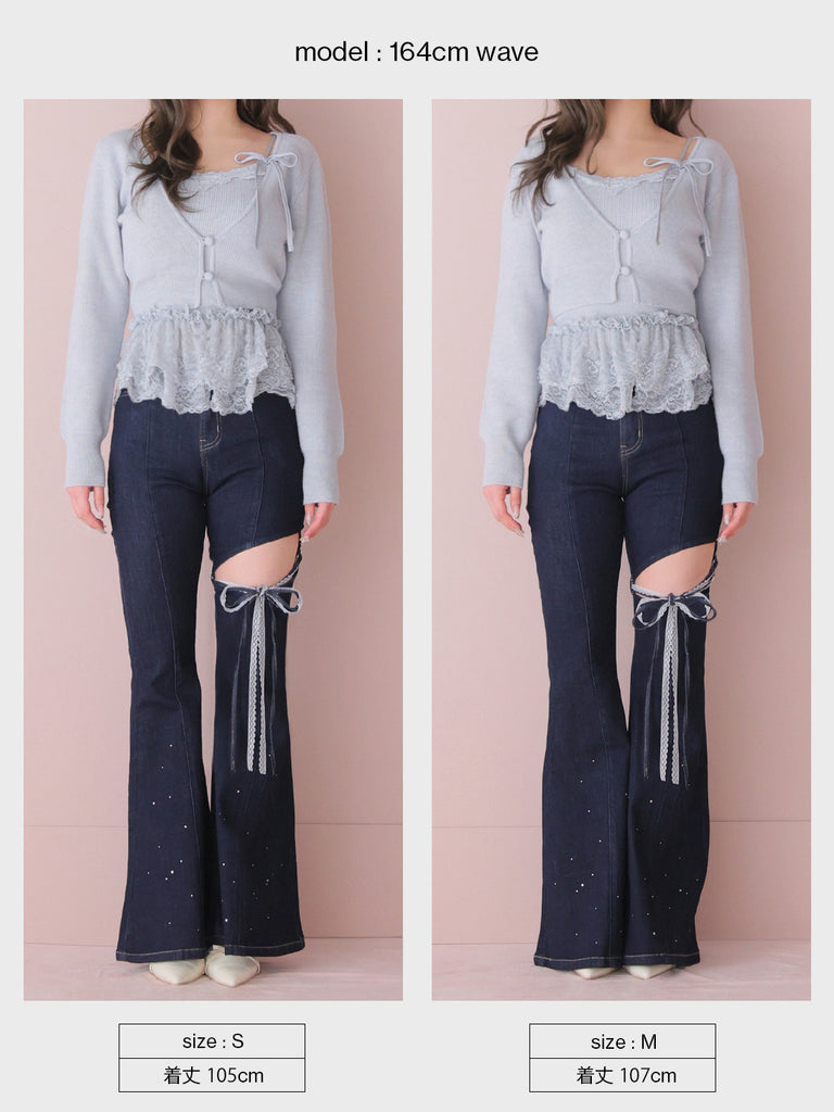 Side cut lace ribbon denim(eme11164)