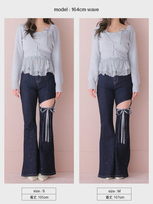 Side cut lace ribbon denim(eme11164)