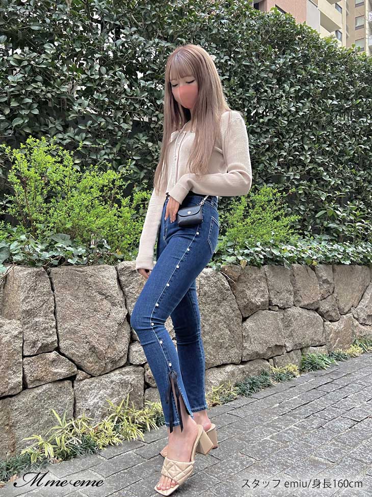 【SALE】Ribbon skinny denim (eme10128)