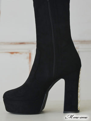 【SALE】Pearl heel knee high boots (eme10280)