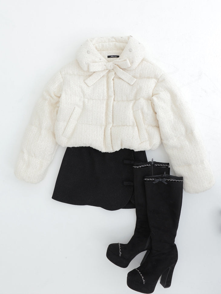 Ribbon tweed short down jacket (eme10458)
