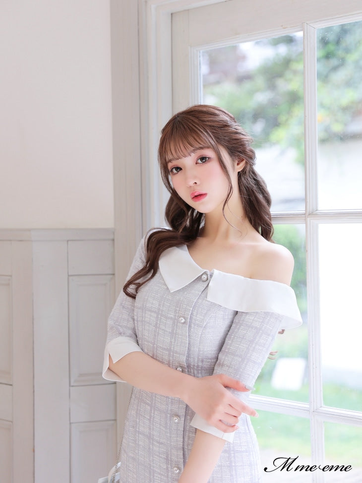 【SALE】 One shoulder tweed dress (eme10217)