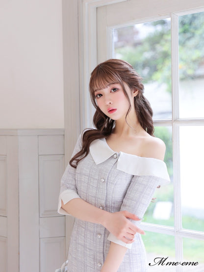 【SALE】 One shoulder tweed dress (eme10217)