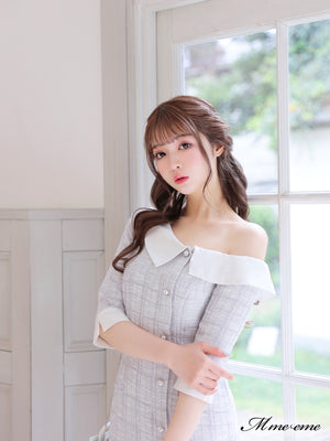 【SALE】 One shoulder tweed dress (eme10217)