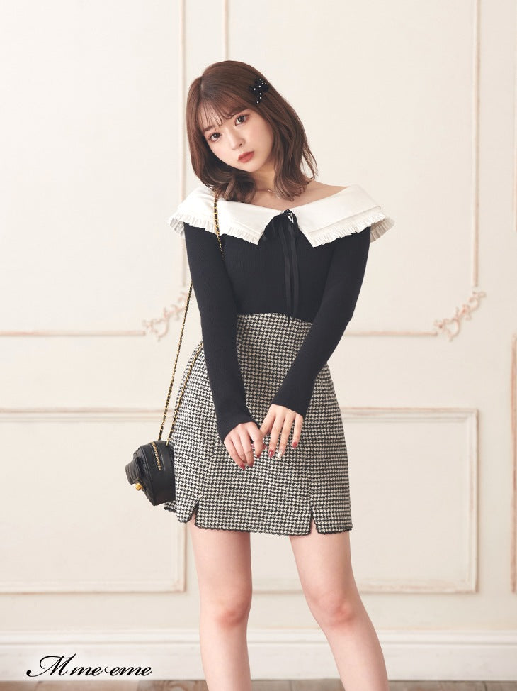 【SALE】Hhigh waist chidori skirt (eme10256)