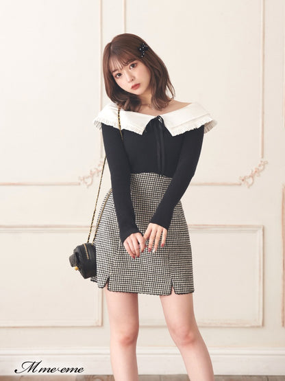 【SALE】Hhigh waist chidori skirt (eme10256)