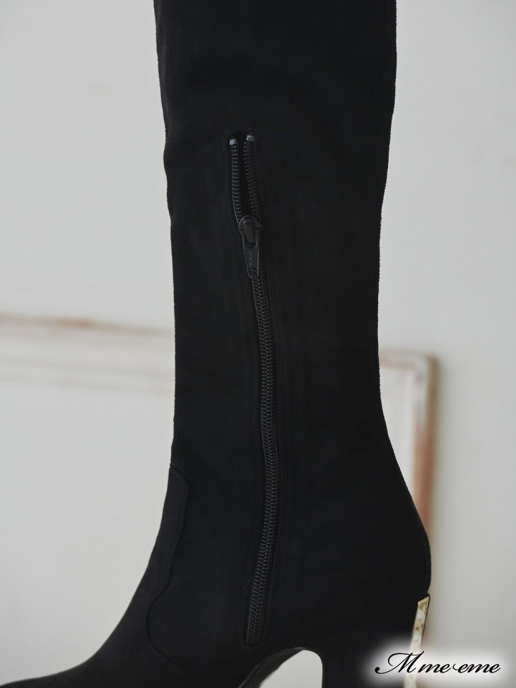 【SALE】Pearl heel knee high boots (eme10280)