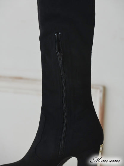 【SALE】Pearl heel knee high boots (eme10280)