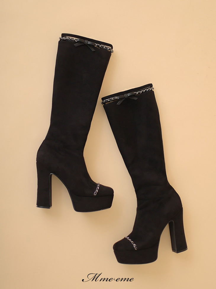 【SALE】Cut design chain long boots (eme10328)