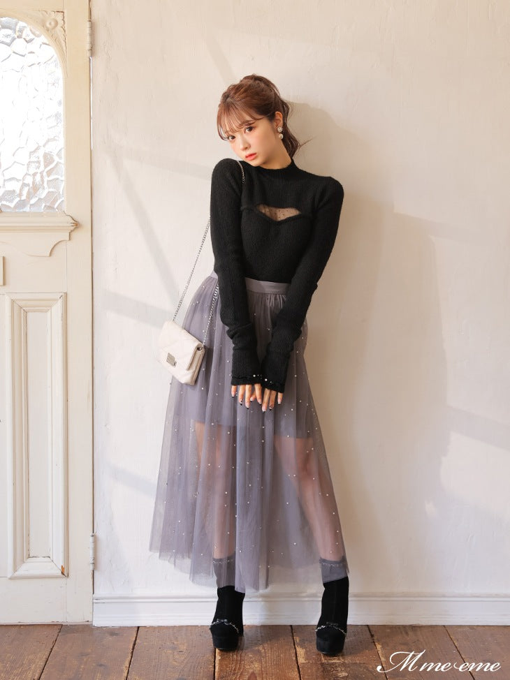 【SALE】Bijou tulle long skirt (eme10420)