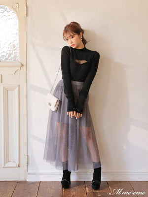 【SALE】Bijou tulle long skirt (eme10420)
