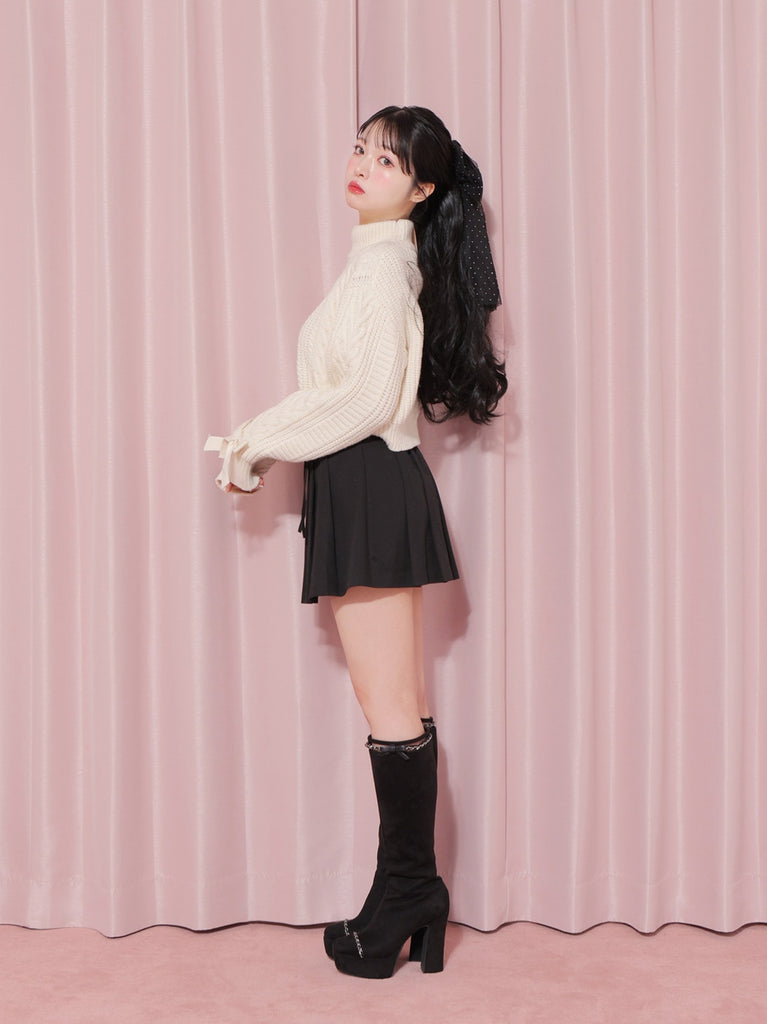 【SALE】Waist bijou pleated skirt (eme10432)