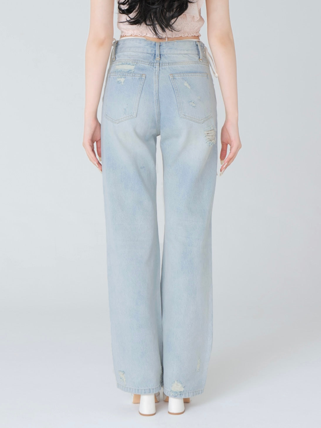 Side ribbon straight denim(eme10390)
