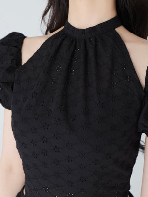 Cotton lace cut-out tops(eme10476)