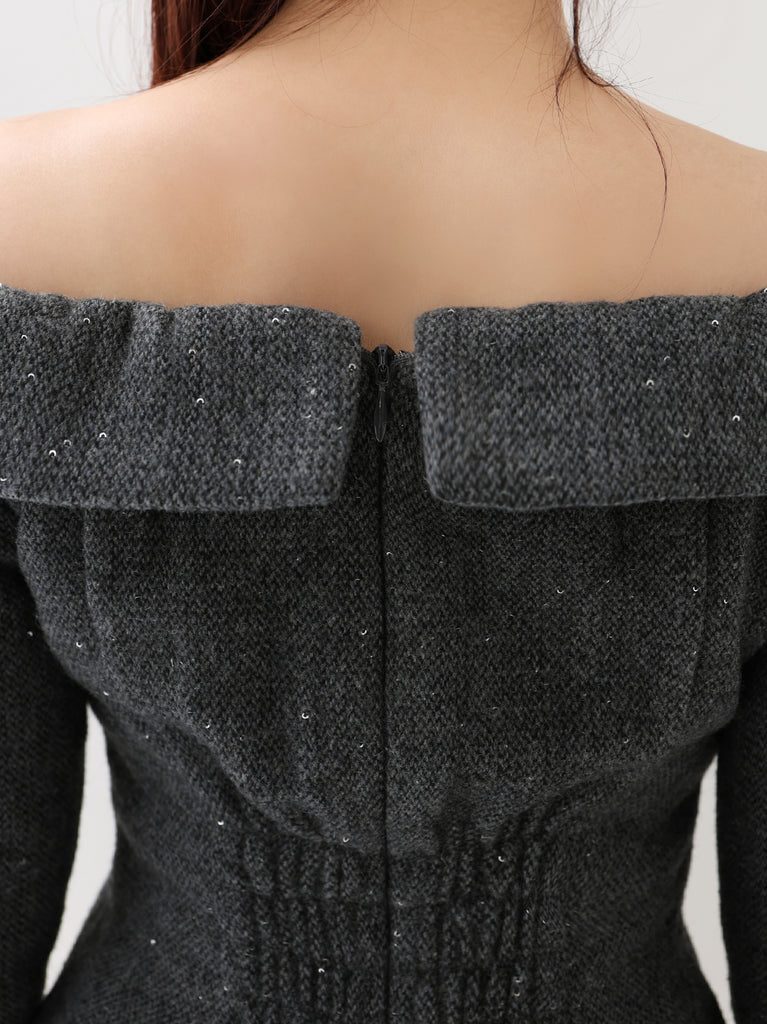 【Pre Order】Wool herringbone tulle onepiece(eme10782)