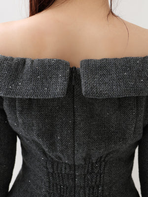 【Pre Order】Wool herringbone tulle onepiece(eme10782)