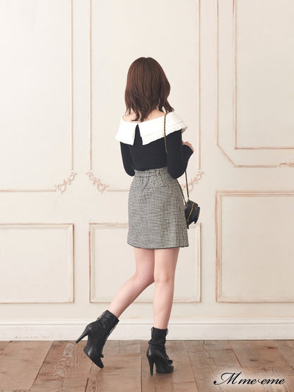 【SALE】Hhigh waist chidori skirt (eme10256)
