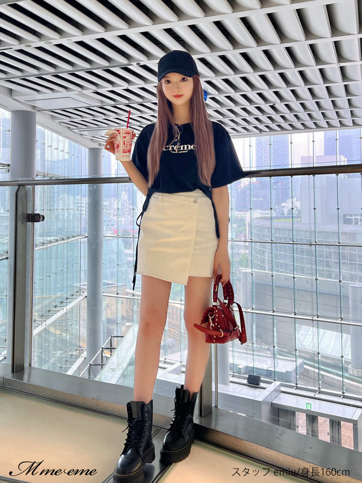 【SALE】Rhinestone denim mini skirt(eme10406)