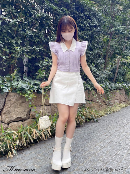 【SALE】Rhinestone denim mini skirt(eme10406)