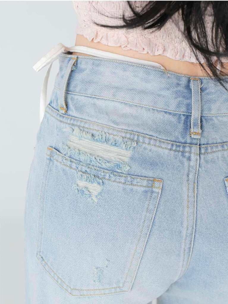 Side ribbon straight denim(eme10390)