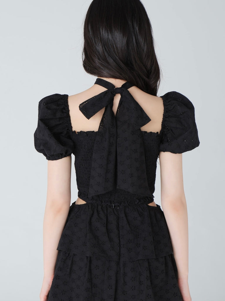 Cotton lace cut-out tops(eme10476)