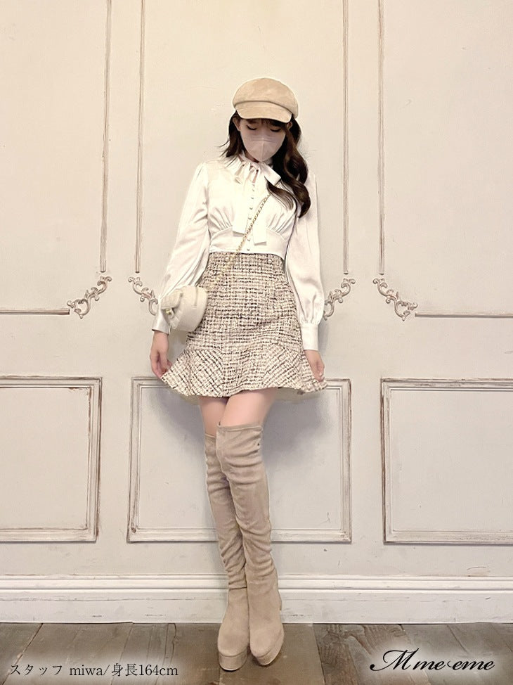 【SALE】High waist lame tweed skirt (eme10283)