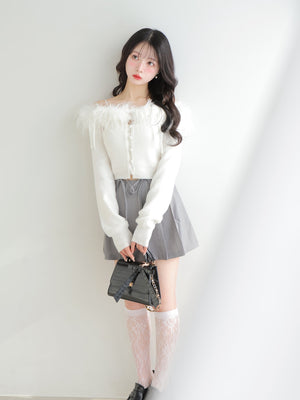 【SALE】Waist bijou pleated skirt (eme10432)