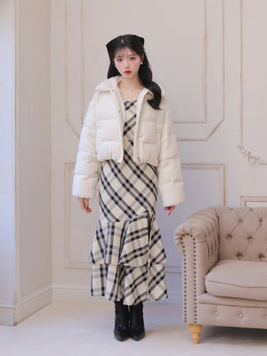 Ribbon tweed short down jacket (eme10458)