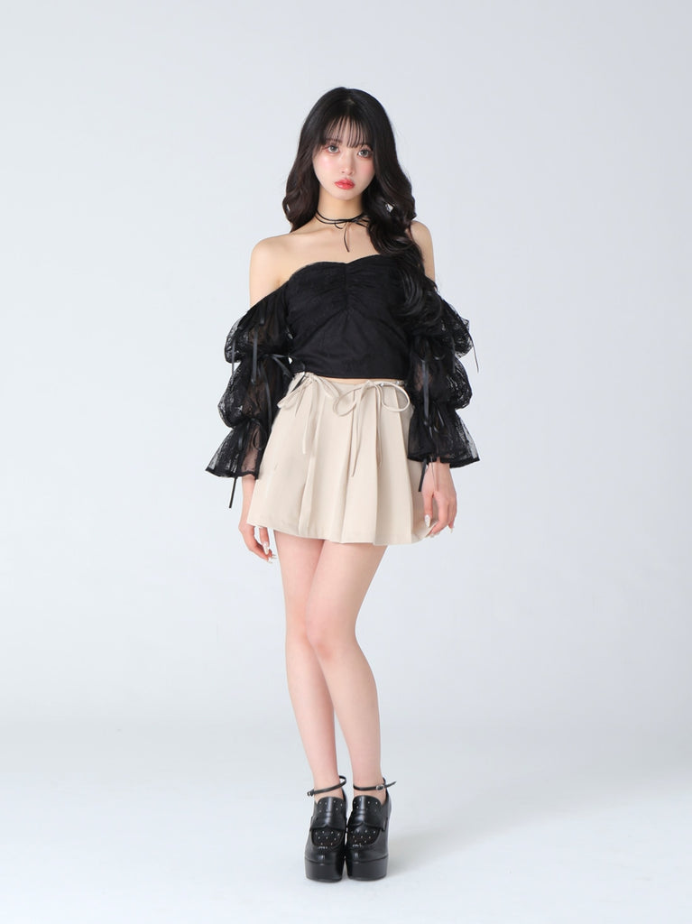 【SALE】Waist bijou pleated skirt (eme10432)