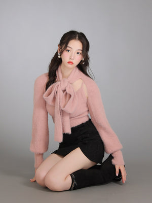 Scarf like shaggy knit tops (eme10372)