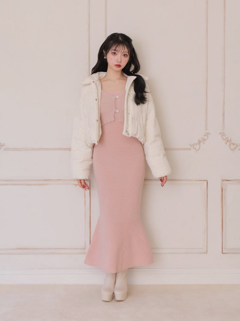 Ribbon tweed short down jacket (eme10458)