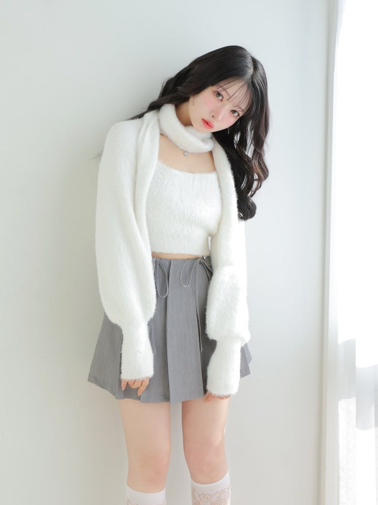 【SALE】Waist bijou pleated skirt (eme10432)