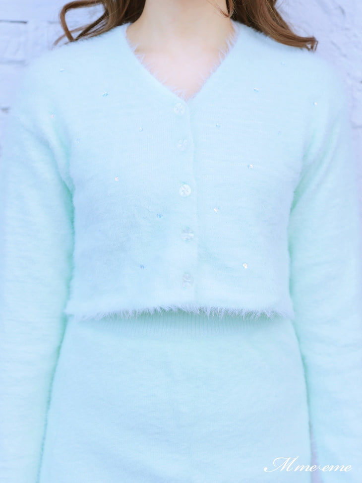 【SALE】Sequin shaggy knit cardigan(eme10213)