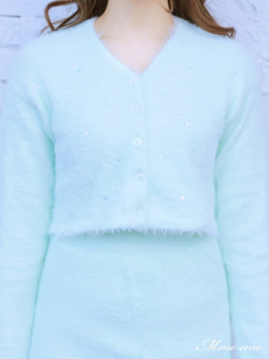 【SALE】Sequin shaggy knit cardigan(eme10213)