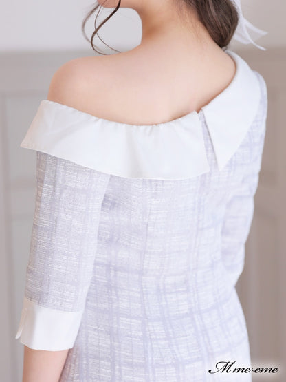 【SALE】 One shoulder tweed dress (eme10217)