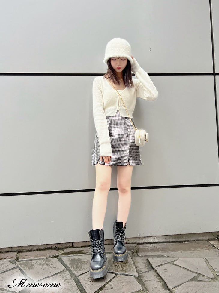 【SALE】Hhigh waist chidori skirt (eme10256)