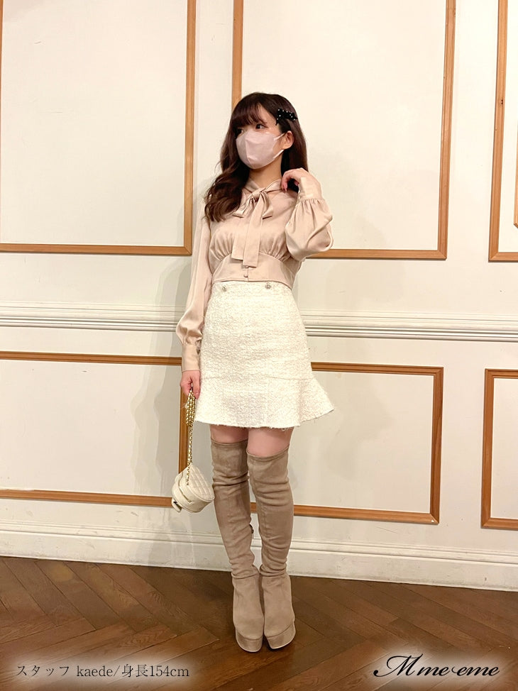 【SALE】High waist lame tweed skirt (eme10283)