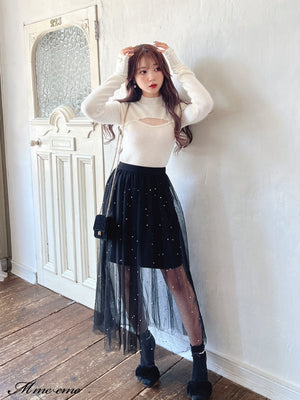 【SALE】Bijou tulle long skirt (eme10420)