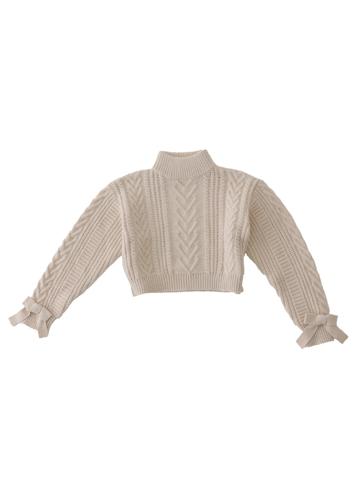 【SALE】Heart cable ribbon knit tops (eme10249)