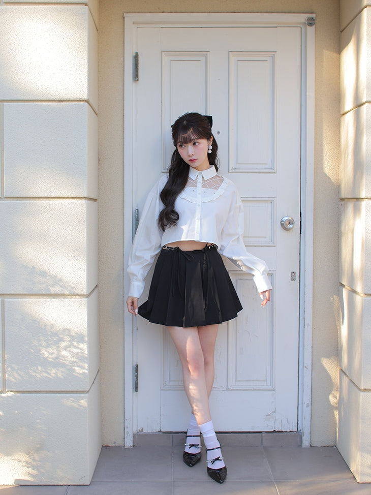 【SALE】Waist bijou pleated skirt (eme10432)