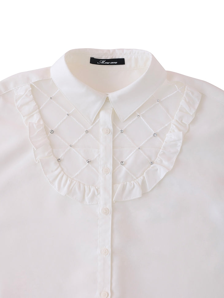 【SALE】Sheer bijou cropped shirt (eme10430)