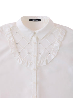 【SALE】Sheer bijou cropped shirt (eme10430)