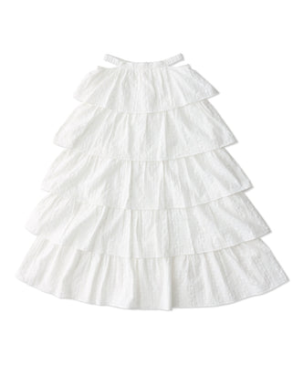 【SALE】Cotton lace tiered long skirt (eme10438)