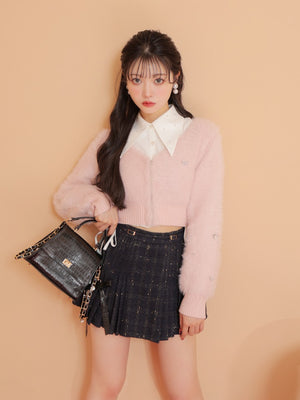 V neck shaggy knit cardigan(eme10360)