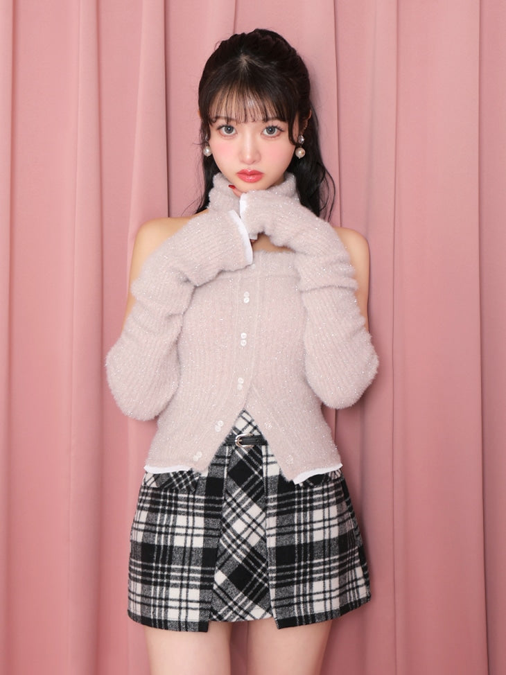High waist check mini skirt(eme10449)