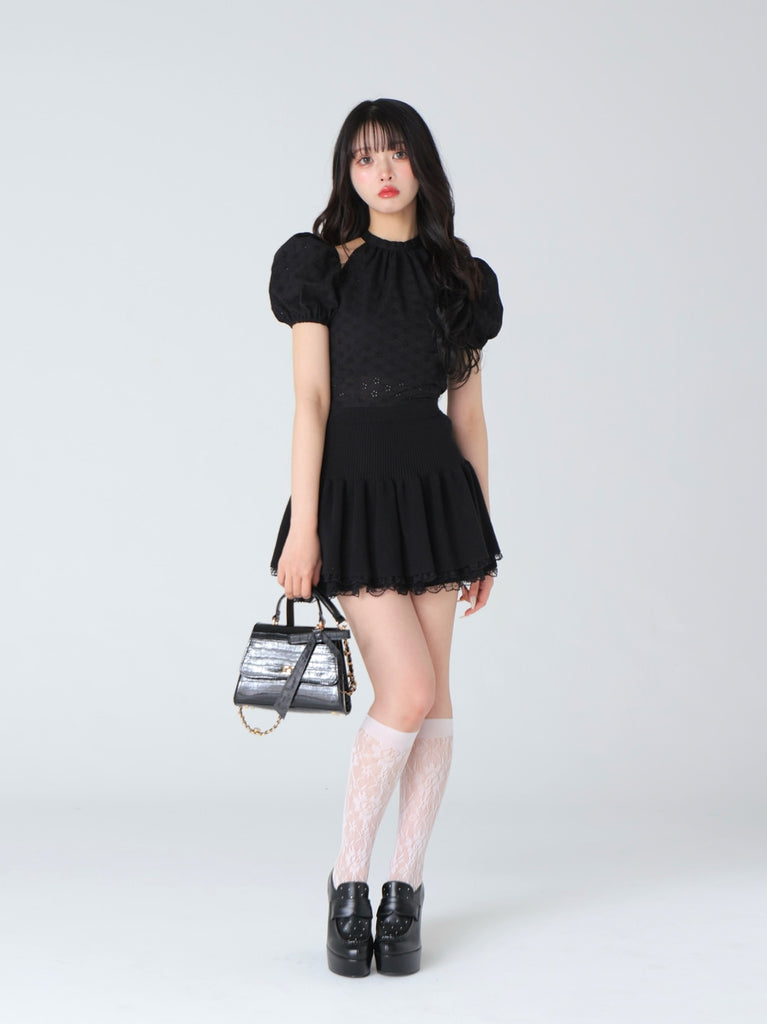 Rib knit mini skirt(eme10461)