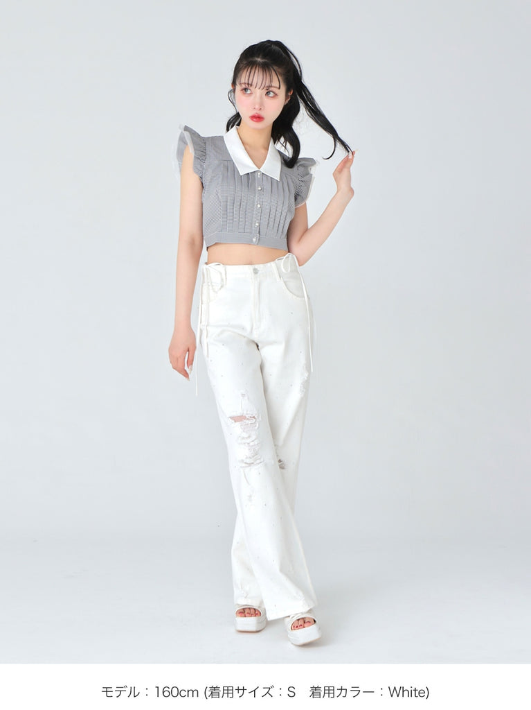 Side ribbon straight denim(eme10390)